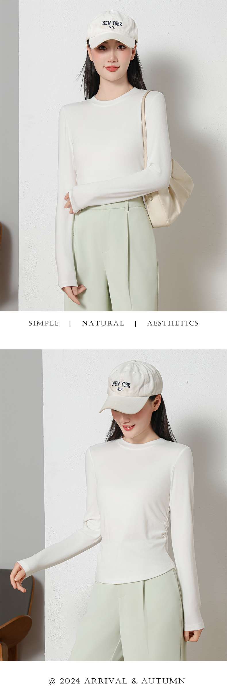 The American Empire 2532 Fashion Crewneck Fold Women's Bottom Shirt Autumn And Winter New Solid Color Simple Fashion Women's Bottom Shirt Top undefined