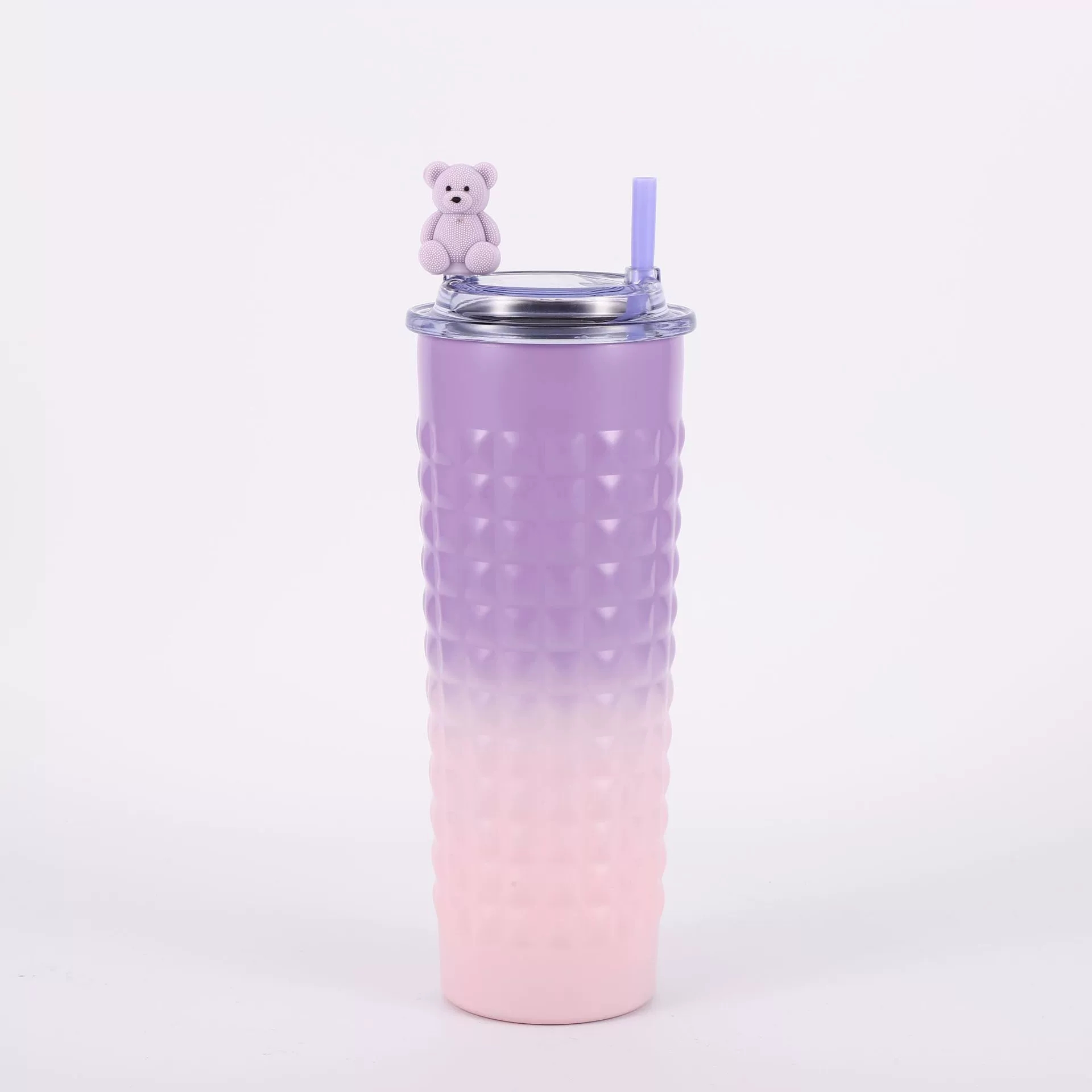 H185- Hammer-textured durian Insulated Cup, gradient color Stainless Steel Cartoon Straw Cup, Portable Cup, Transparent lid Coffee Cup, Insulated Cup detail image 14