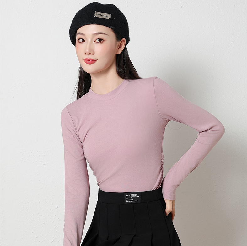 The American Empire 2532 Fashion Crewneck Fold Women's Bottom Shirt Autumn And Winter New Solid Color Simple Fashion Women's Bottom Shirt Top