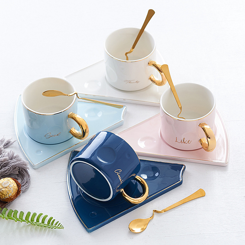 Nordic gold Phnom Penh coffee cup with tray spoon Ceramic cup high appearance level mug household water cup practical cup