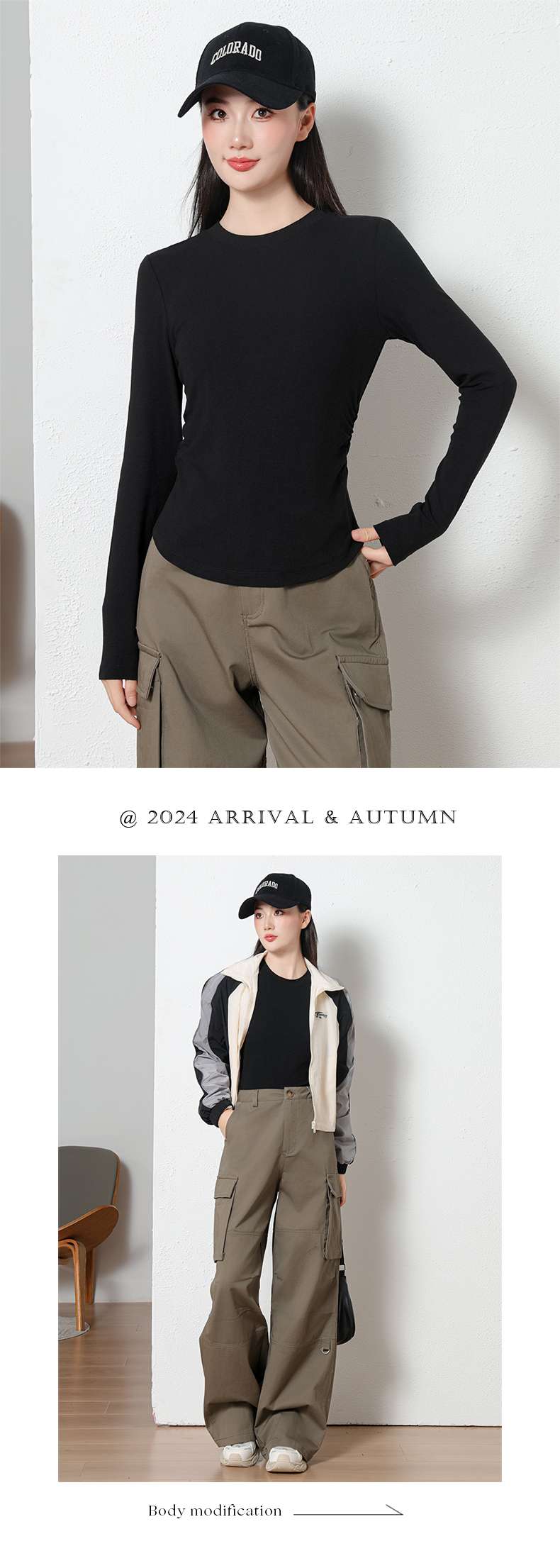 The American Empire 2532 Fashion Crewneck Fold Women's Bottom Shirt Autumn And Winter New Solid Color Simple Fashion Women's Bottom Shirt Top undefined