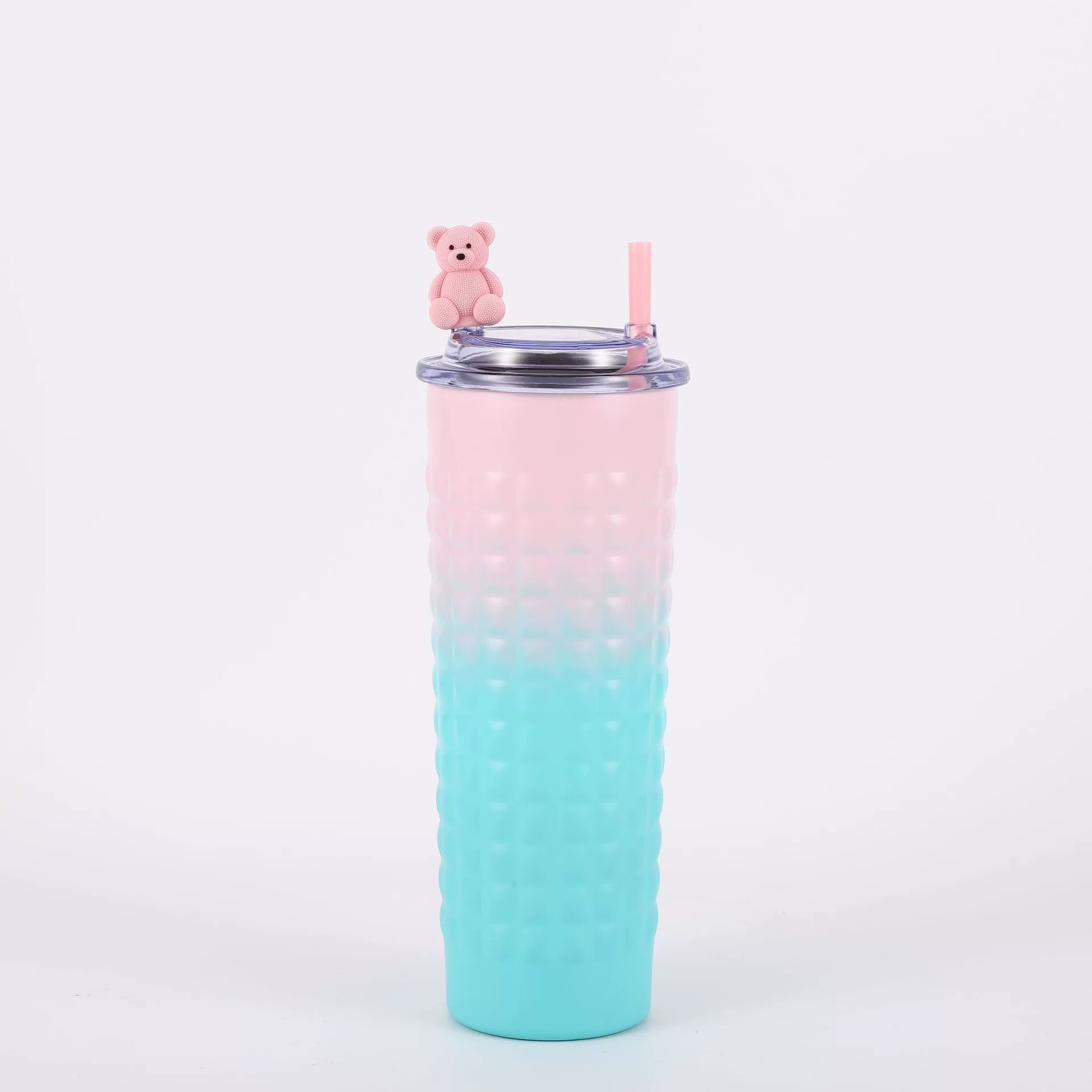 H185- Hammer-textured durian Insulated Cup, gradient color Stainless Steel Cartoon Straw Cup, Portable Cup, Transparent lid Coffee Cup, Insulated Cup detail image 11
