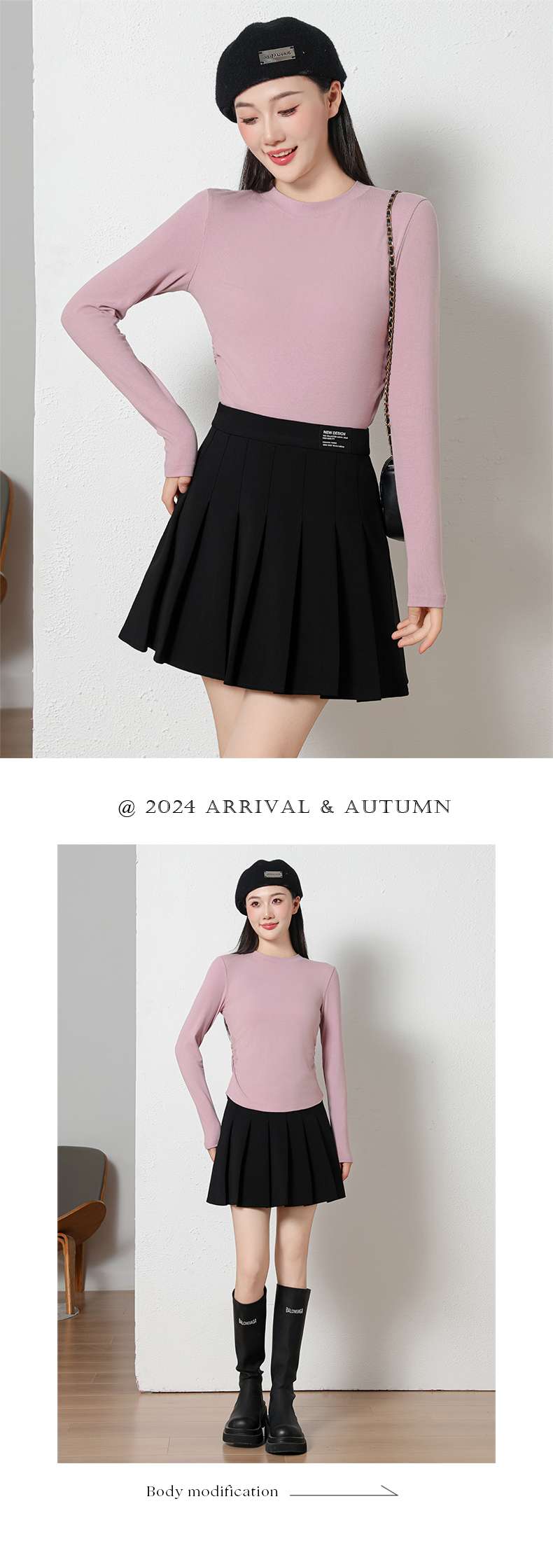 The American Empire 2532 Fashion Crewneck Fold Women's Bottom Shirt Autumn And Winter New Solid Color Simple Fashion Women's Bottom Shirt Top undefined