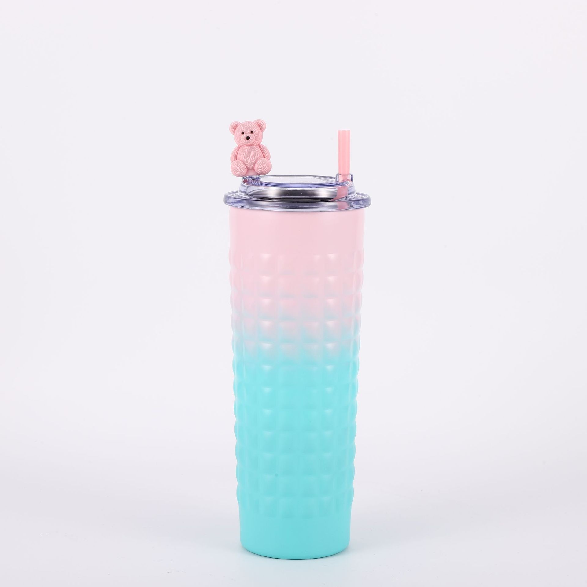 H185- Hammer-textured durian Insulated Cup, gradient color Stainless Steel Cartoon Straw Cup, Portable Cup, Transparent lid Coffee Cup, Insulated Cup Item Picture