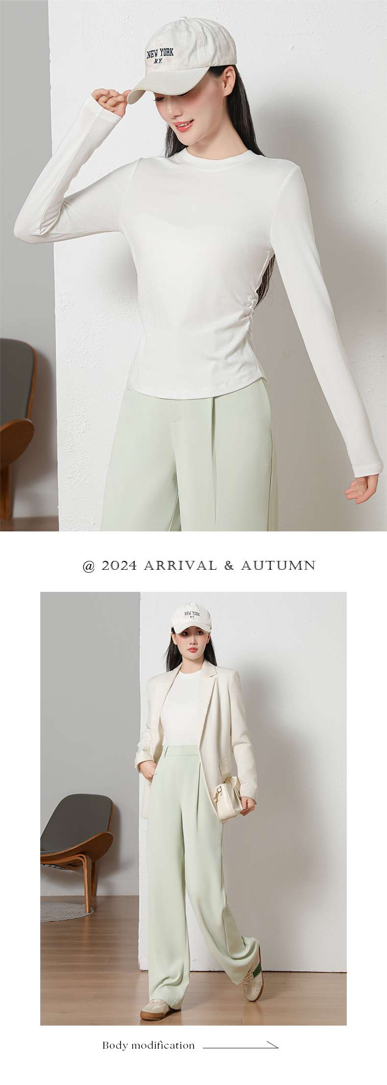 The American Empire 2532 Fashion Crewneck Fold Women's Bottom Shirt Autumn And Winter New Solid Color Simple Fashion Women's Bottom Shirt Top undefined