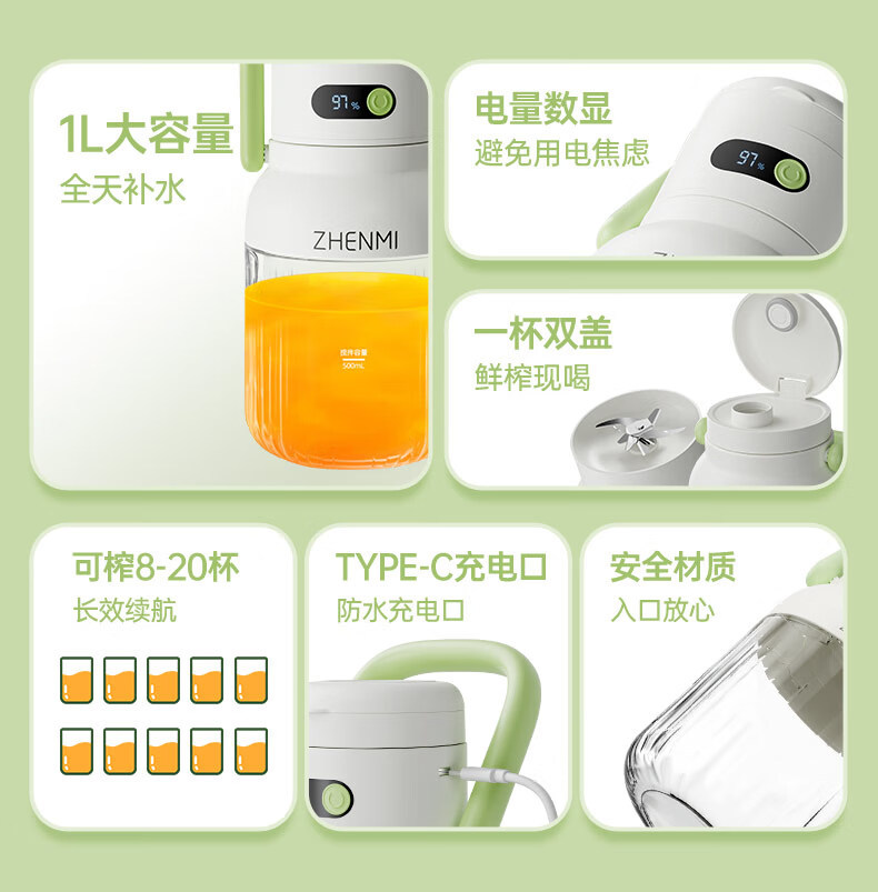 Portable juicer, small household juicer, wireless charging, portable fruit juicer cup pic 2