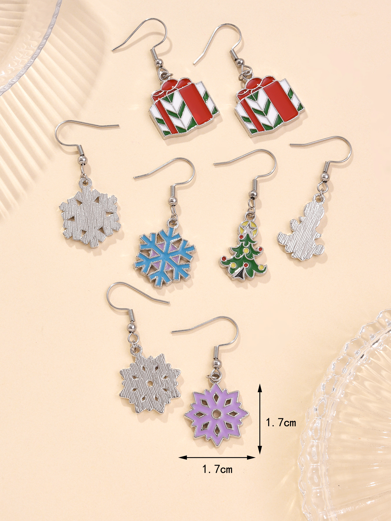 Santa Claus snowflake earrings, Christmas tree ornaments, pendant earrings, creative Christmas style earrings, diy pendant pendants Specification image