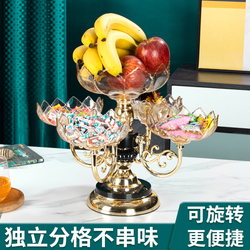Crystal rotating fruit plate for home living room fruit plate, European-style light luxury crystal multi-layer rotating fruit plate, shockproof