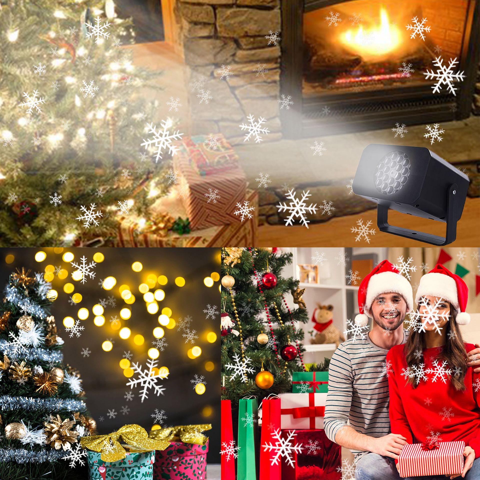 跨境新品圣诞投影灯高清高亮投影下雪灯礼物节日室内氛围灯舞台灯白底实物图