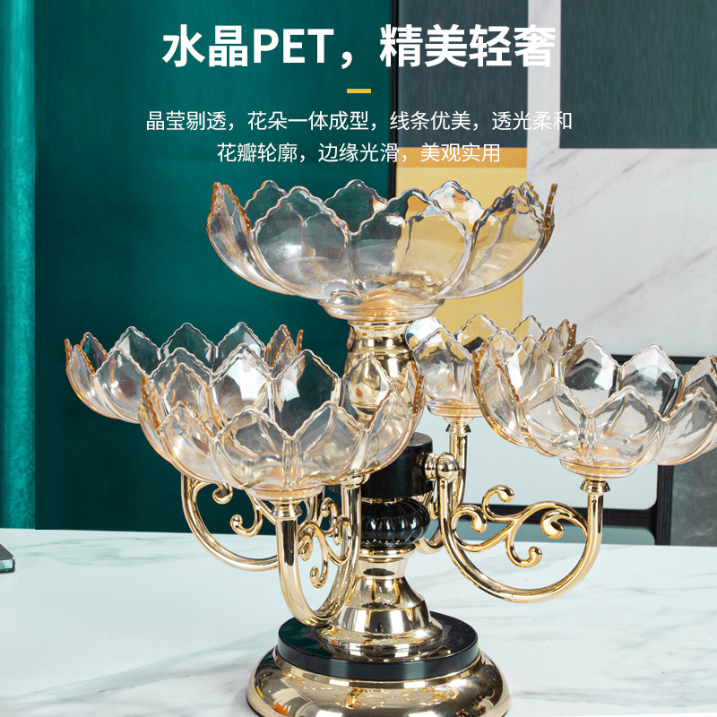 Crystal rotating fruit plate for home living room fruit plate, European-style light luxury crystal multi-layer rotating fruit plate, shockproof Specification image