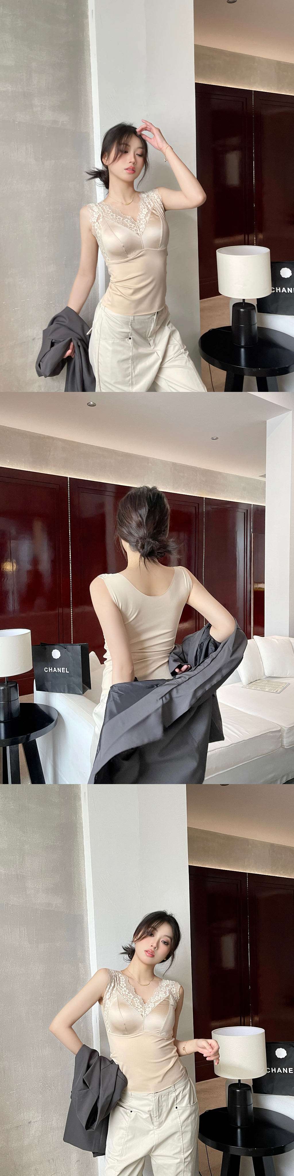 Imperial 066 Advanced Lace Satin Thermal Vest Autumn And Winter Gentle Fashion Foreign Air Warm Hair Hot Heating Thermal Underwear undefined