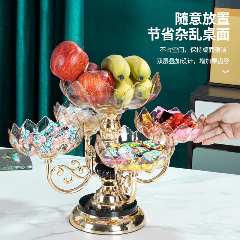Crystal rotating fruit plate for home living room fruit plate, European-style light luxury crystal multi-layer rotating fruit plate, shockproof details Picture