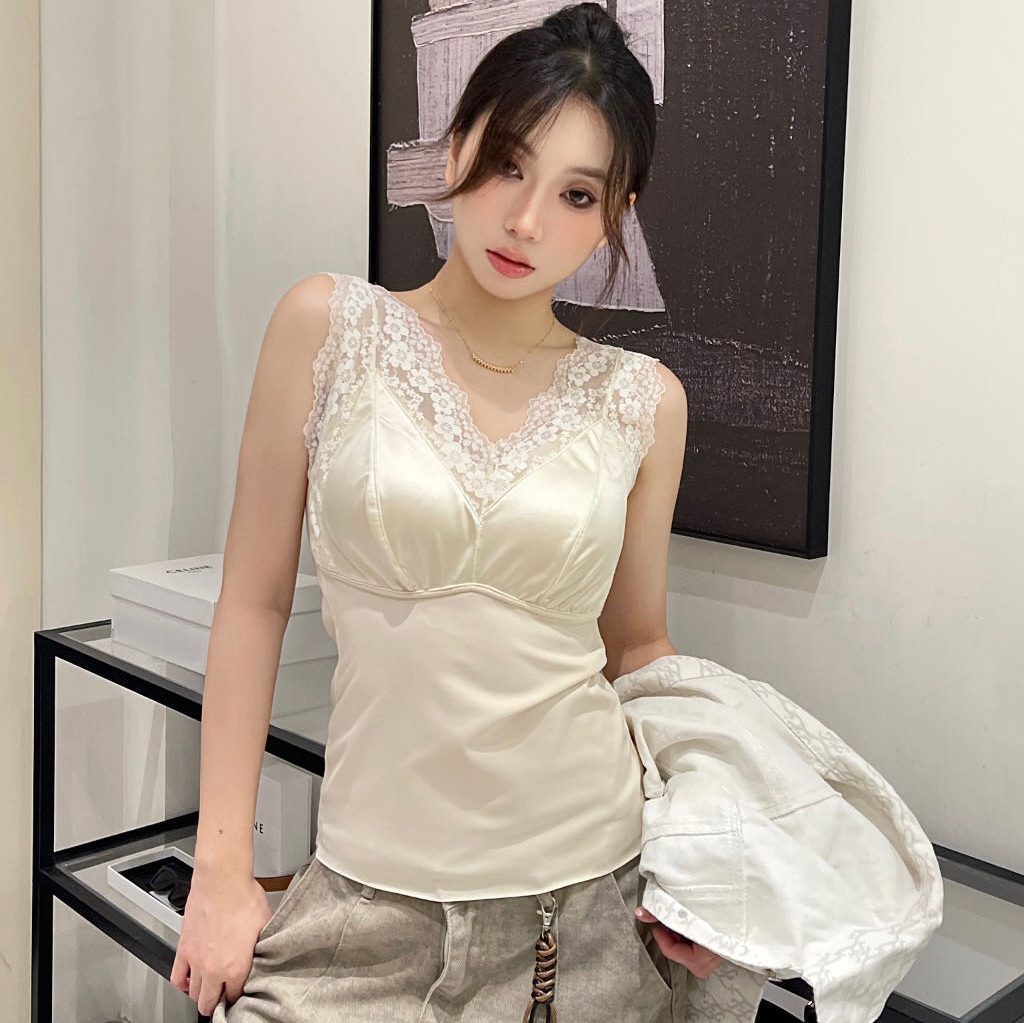 Imperial 066 Advanced Lace Satin Thermal Vest Autumn And Winter Gentle Fashion Foreign Air Warm Hair Hot Heating Thermal Underwear Specification drawing