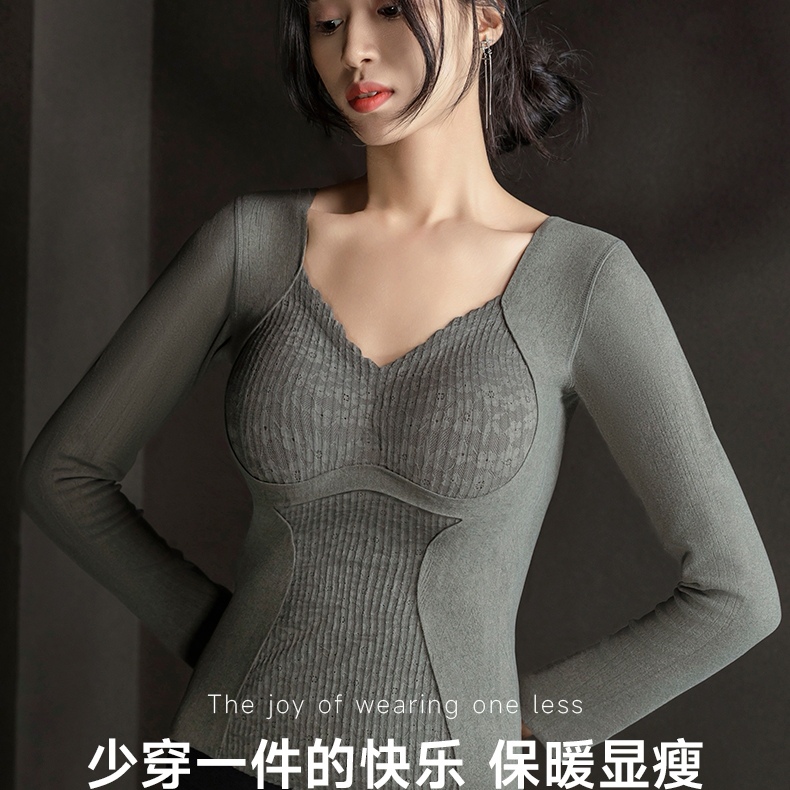 Imperial 8816 Long Sleeve Lace Fleece Shaped Warm With Chest Pad Seamless Base For Women Lace Fleece Fixed Cup One Warm Underwear For Women details Picture
