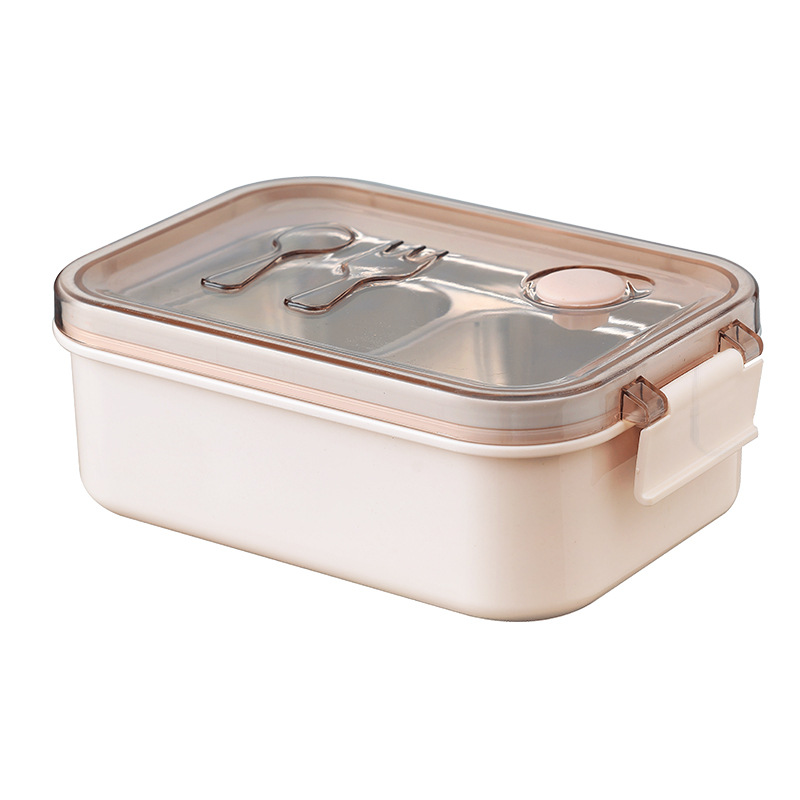 L59-167 portable stainless steel lunch box, large-capacity compartment-filled insulated box, simple solid-color sealed lunch box details Picture