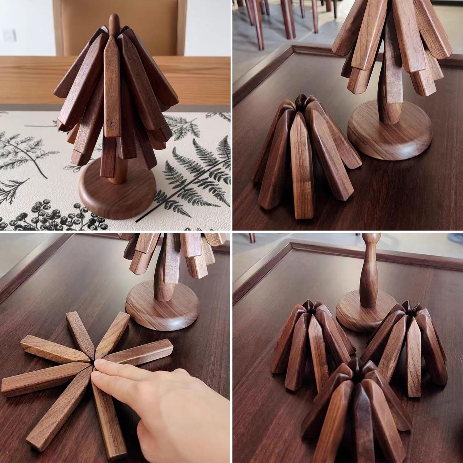 A tree black walnut heat insulation pad, creative Christmas placemats and coasters, wooden round heat-resistant and heat-resistant pads, table ornaments Specification image
