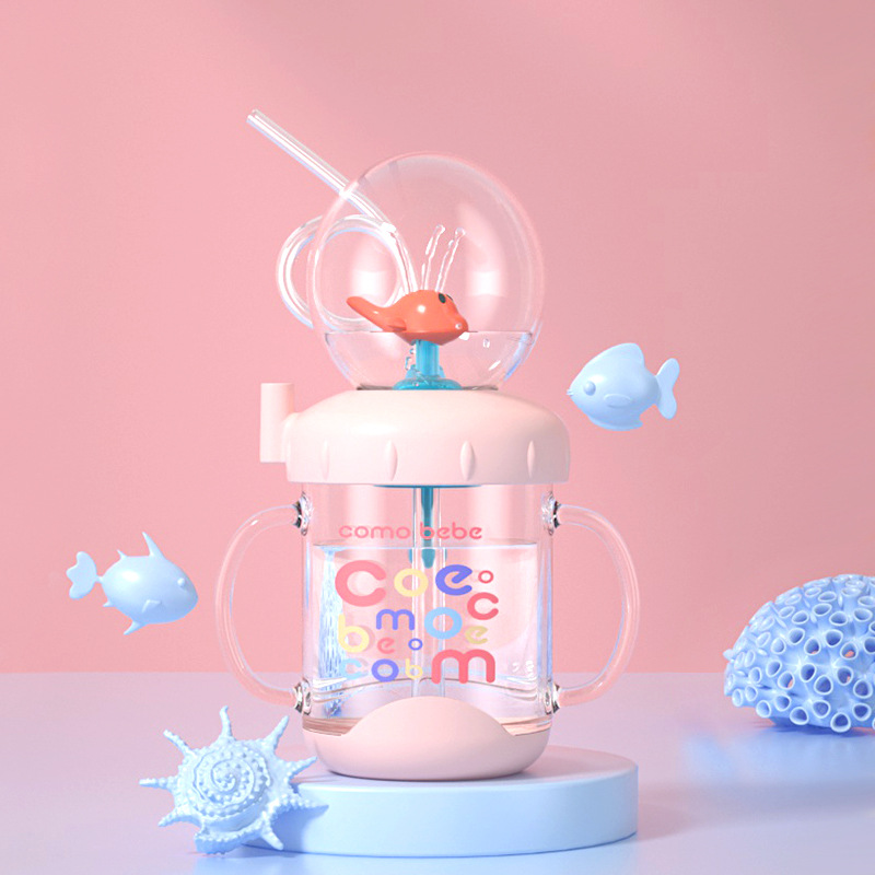 Children's water cup, whale spray, baby straw cup, kindergarten home submersible drinking water fun cup