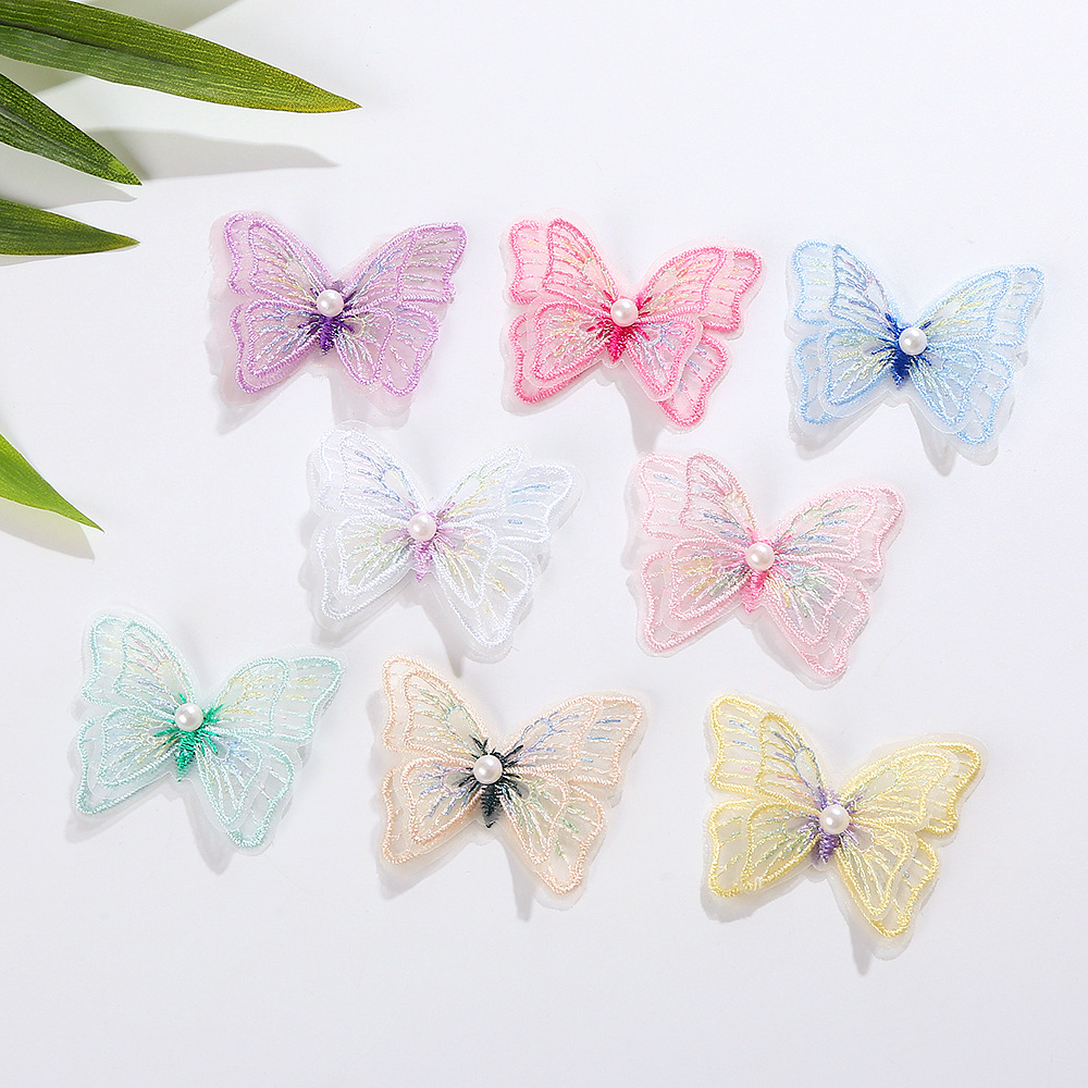 diy Handmade shoes, wedding dresses, evening gowns, hair clips, accessories and accessories of A306 three-dimensional double-layer beaded gold thread colorful embroidered butterflies