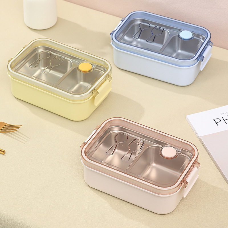 L59-167 portable stainless steel lunch box, large-capacity compartment-filled insulated box, simple solid-color sealed lunch box