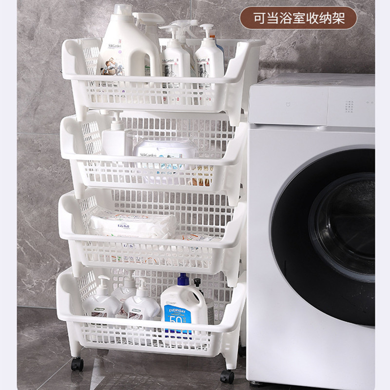 厨房置物架落地式果蔬菜多层带轮收纳架家用多功能斜口零食储物架图