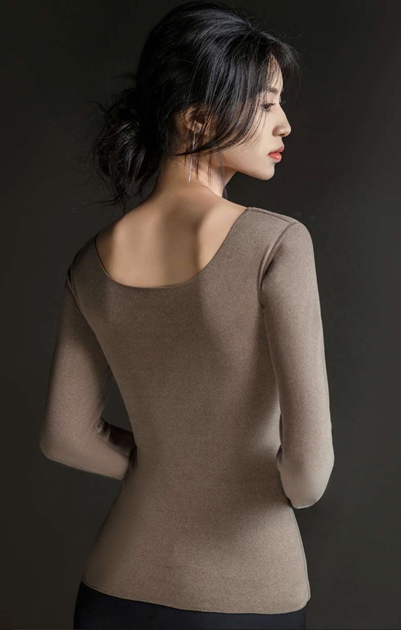 Imperial 8816 Long Sleeve Lace Fleece Shaped Warm With Chest Pad Seamless Base For Women Lace Fleece Fixed Cup One Warm Underwear For Women undefined