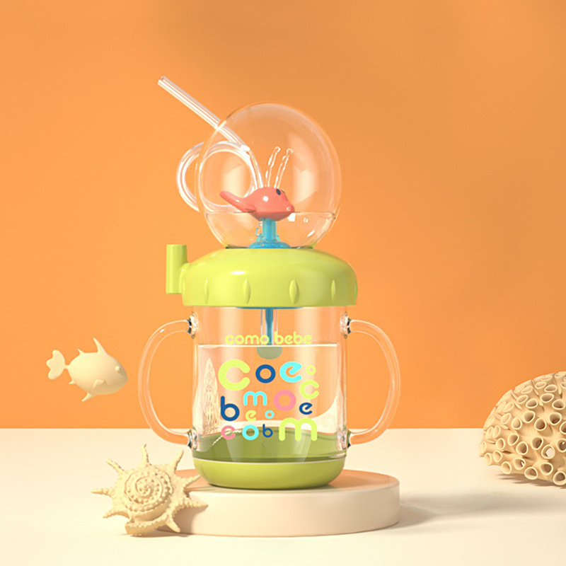 Children's water cup, whale spray, baby straw cup, kindergarten home submersible drinking water fun cup details Picture
