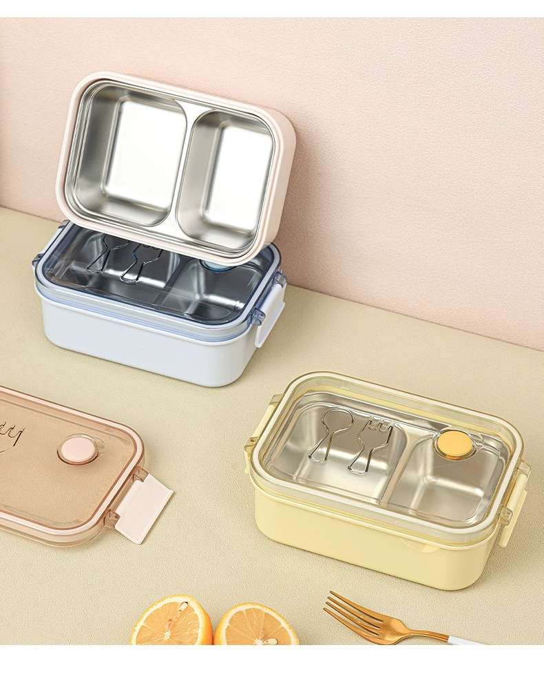L59-167 portable stainless steel lunch box, large-capacity compartment-filled insulated box, simple solid-color sealed lunch box detail image 8