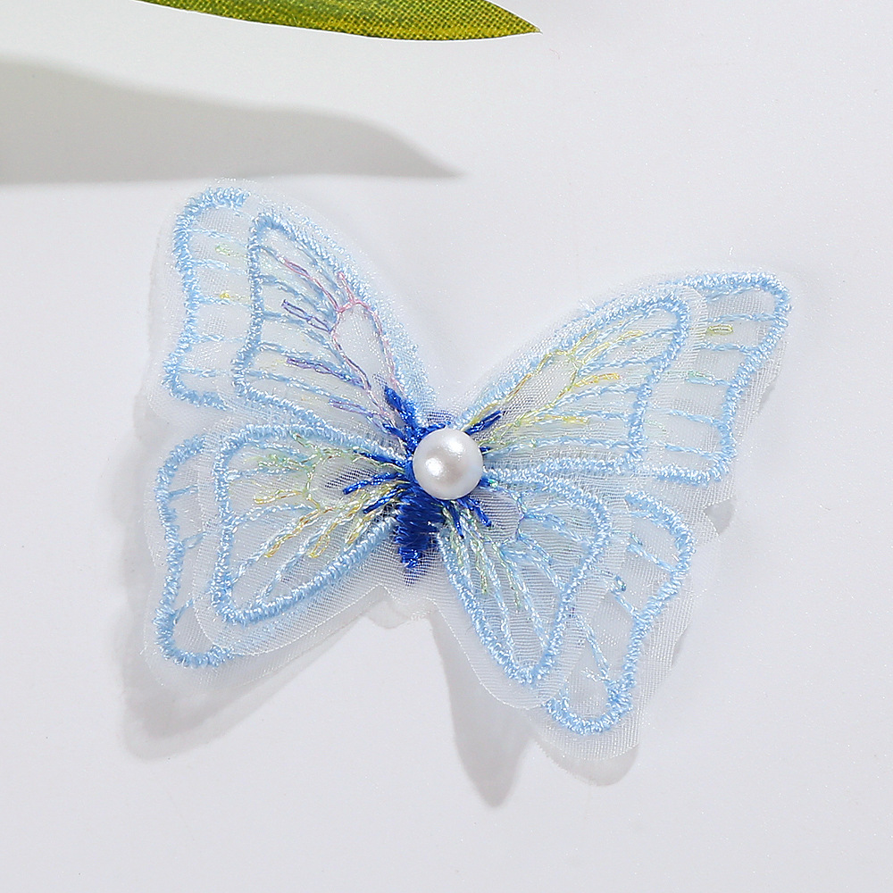 diy Handmade shoes, wedding dresses, evening gowns, hair clips, accessories and accessories of A306 three-dimensional double-layer beaded gold thread colorful embroidered butterflies Specification image