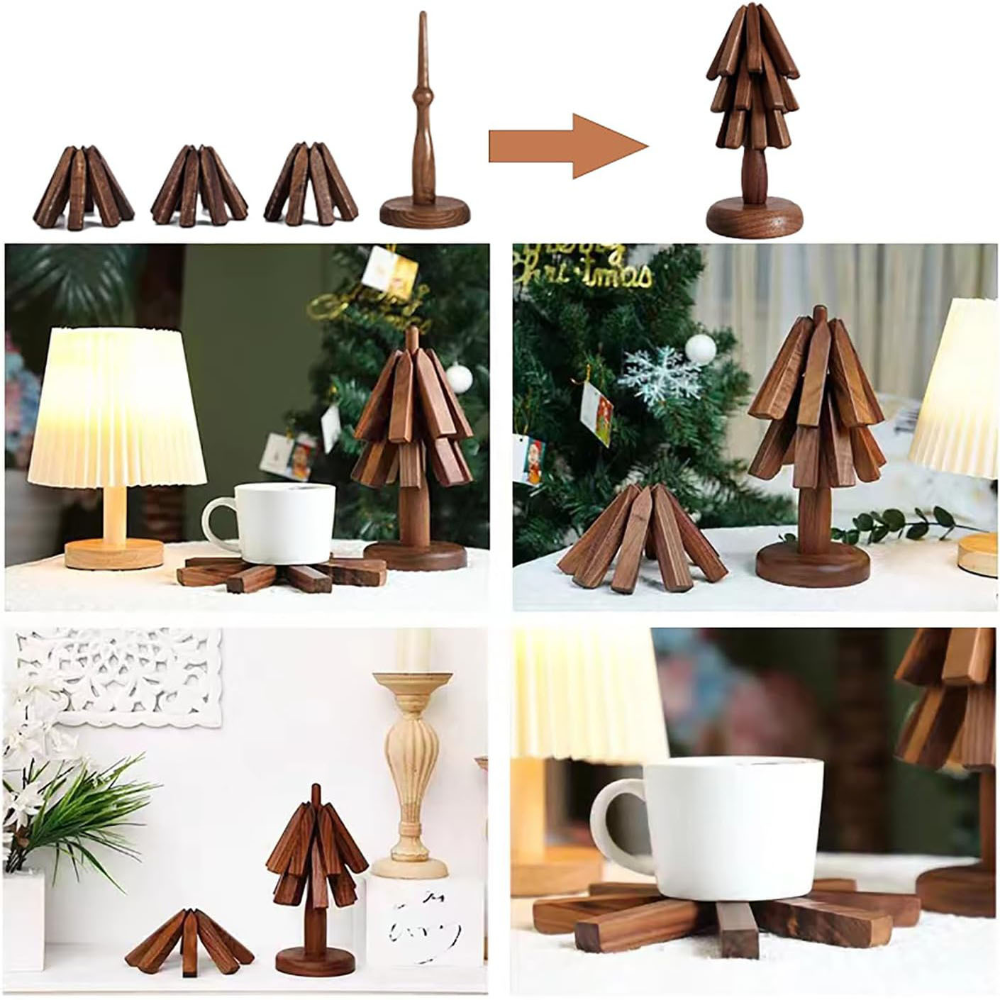 A tree black walnut heat insulation pad, creative Christmas placemats and coasters, wooden round heat-resistant and heat-resistant pads, table ornaments Application Scenario