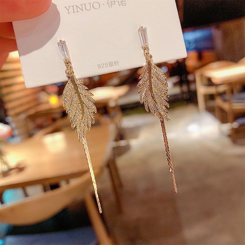 925 Silver needle Stud Earrings, Women's long fashionable earrings, Women's tassel earrings, new trendy leaf earrings, Internet celebrity bestsellers