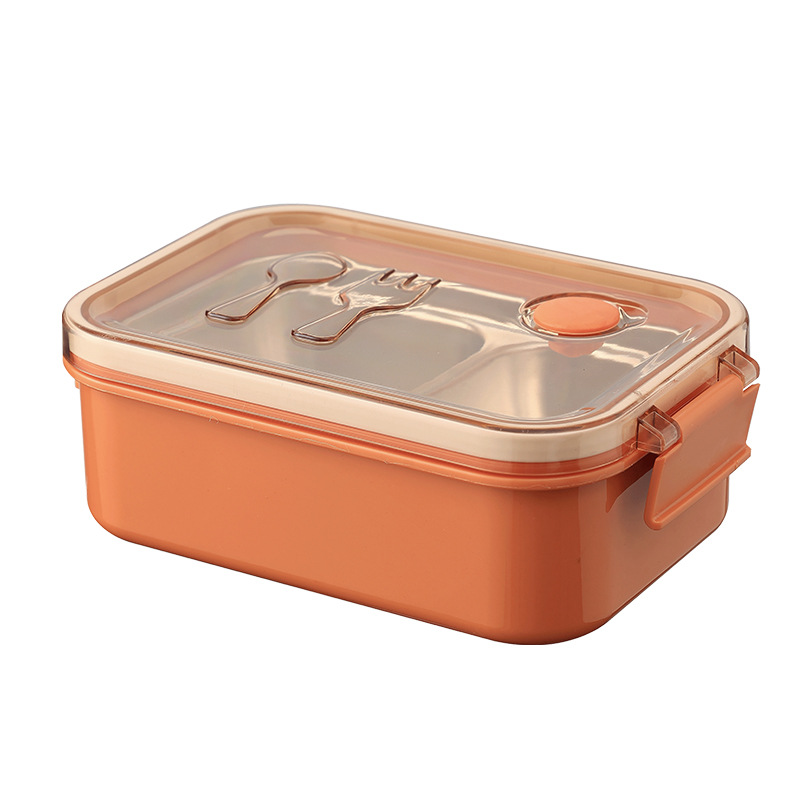 L59-167 portable stainless steel lunch box, large-capacity compartment-filled insulated box, simple solid-color sealed lunch box Item Picture