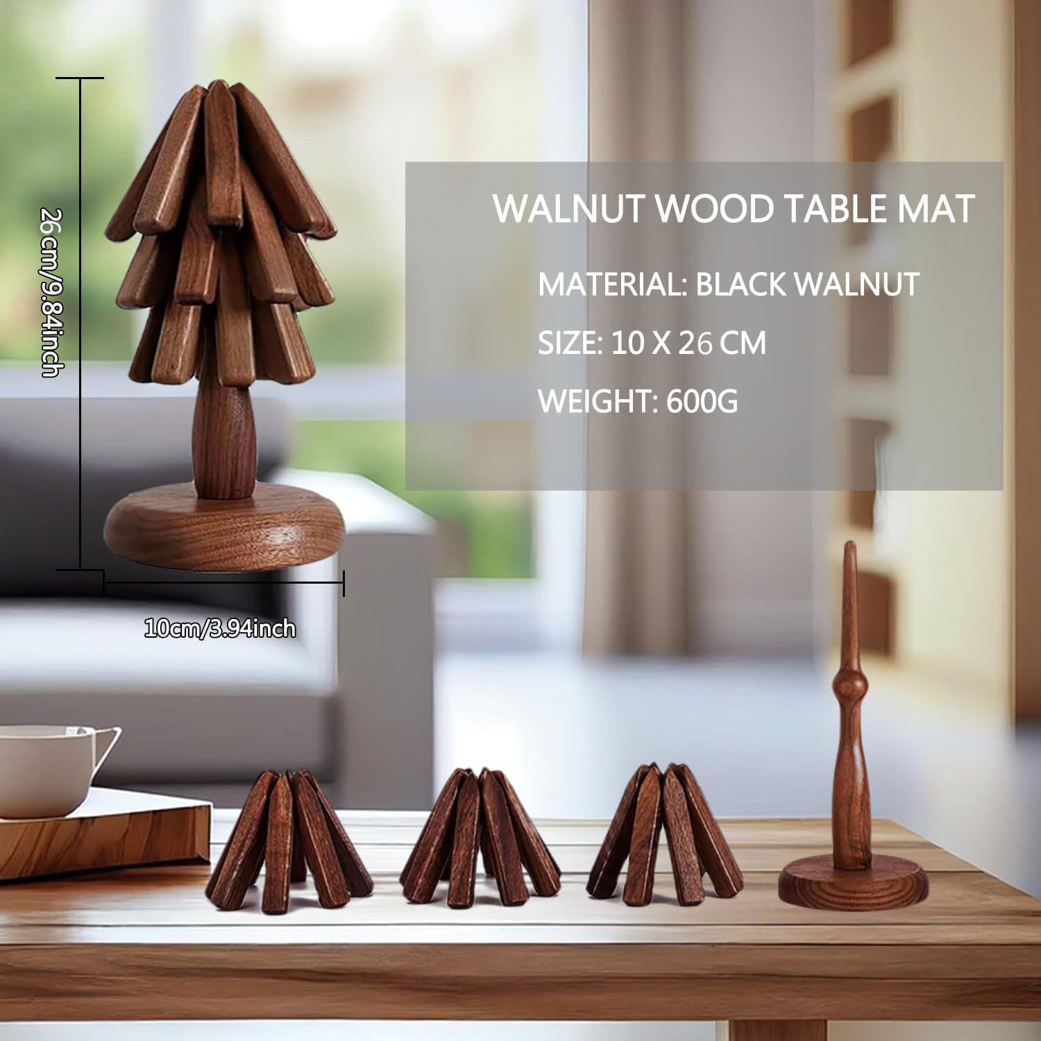 A tree black walnut heat insulation pad, creative Christmas placemats and coasters, wooden round heat-resistant and heat-resistant pads, table ornaments details Picture