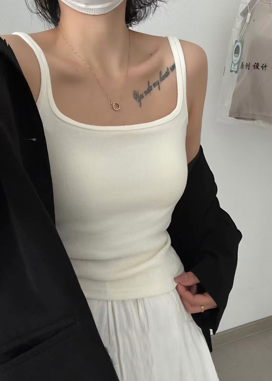 Imperial 88810 Square Collar Threaded Wool Vest Strap Simple All-Match Women's Latex Cushion Fixed Cup Thermal Underwear Strap details Picture