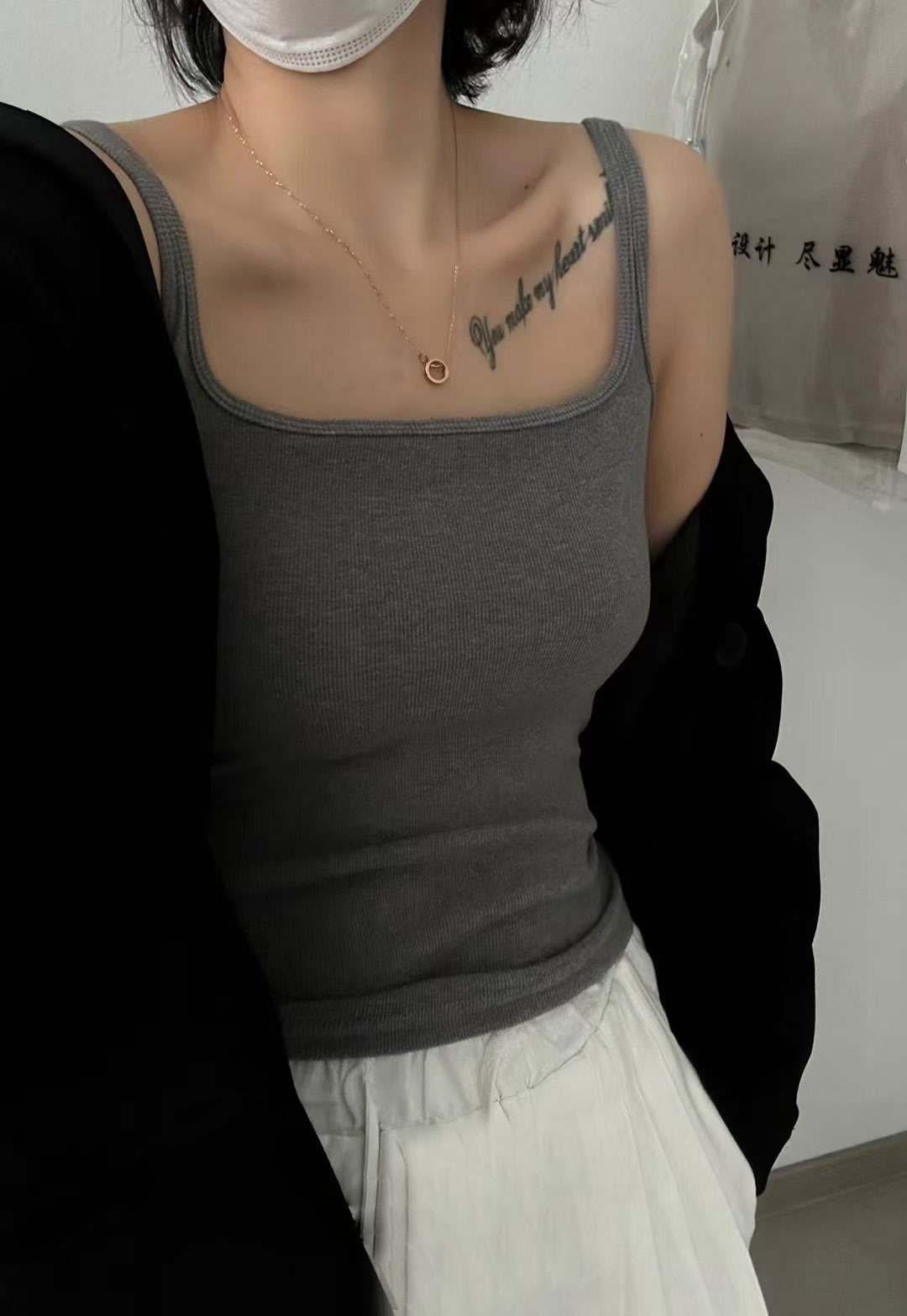 Imperial 88810 Square Collar Threaded Wool Vest Strap Simple All-Match Women's Latex Cushion Fixed Cup Thermal Underwear Strap Specification drawing