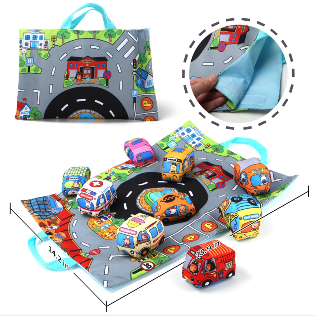 Cross-border hot baby tissue toy cloth car set (9 + storage bag) toys full figure