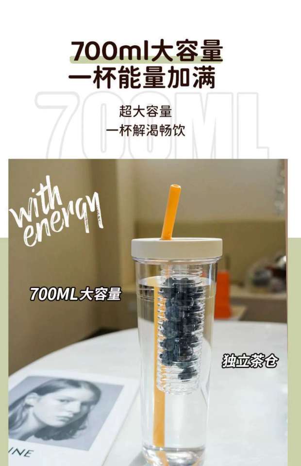 H185- Flower Tea Cup, large-capacity Straw Cup, men's and women's gift cup, detachable and convenient, filtering fruit tea straw cup detail image 4