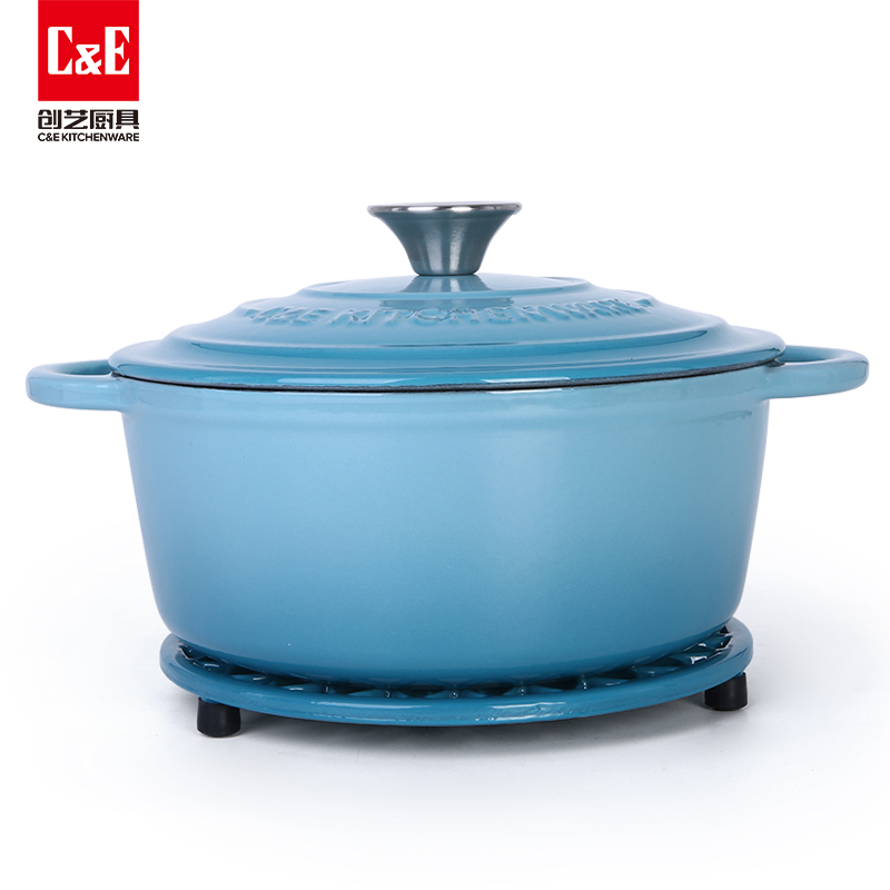 C&E Creative Enamel double-ear Soup Pot with heat insulation pad, new high appearance level multi-functional stewing pot, non-stick cookware for home use Specification image