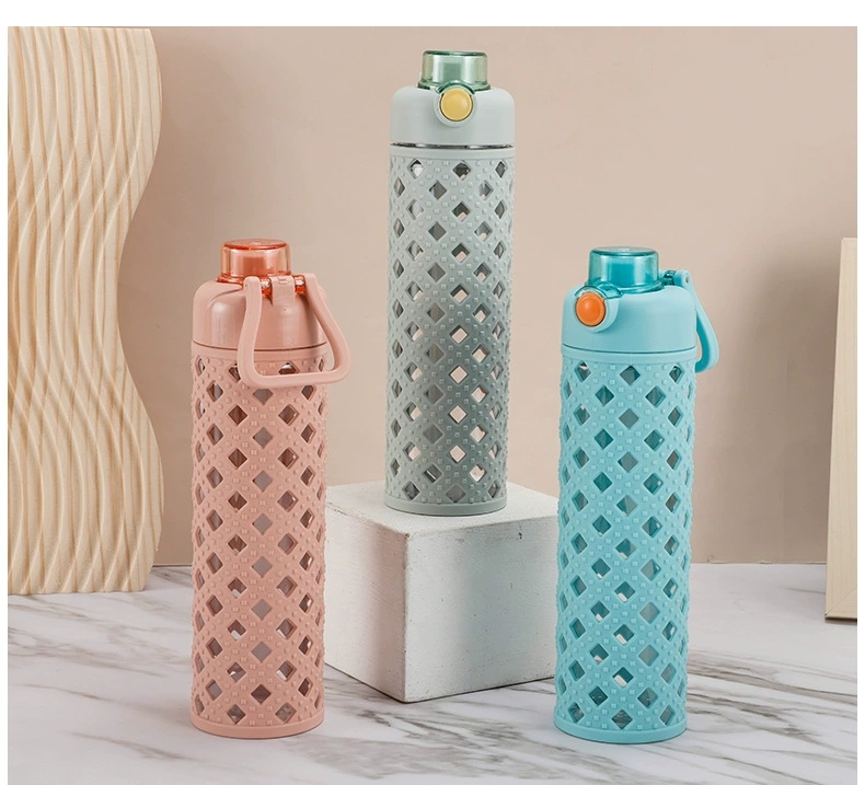 W67-9028 Double-layer hollowed-out water cup, novel office handle cup, bullet-lid straw double-drinking cup, best-selling water bottle