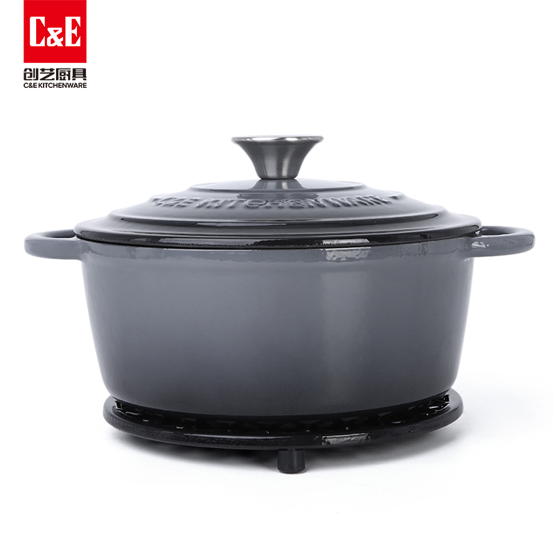C&E Creative Enamel double-ear Soup Pot with heat insulation pad, new high appearance level multi-functional stewing pot, non-stick cookware for home use Application Scenario