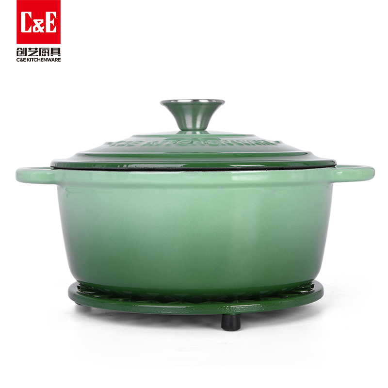 C&E Creative Enamel double-ear Soup Pot with heat insulation pad, new high appearance level multi-functional stewing pot, non-stick cookware for home use details Picture