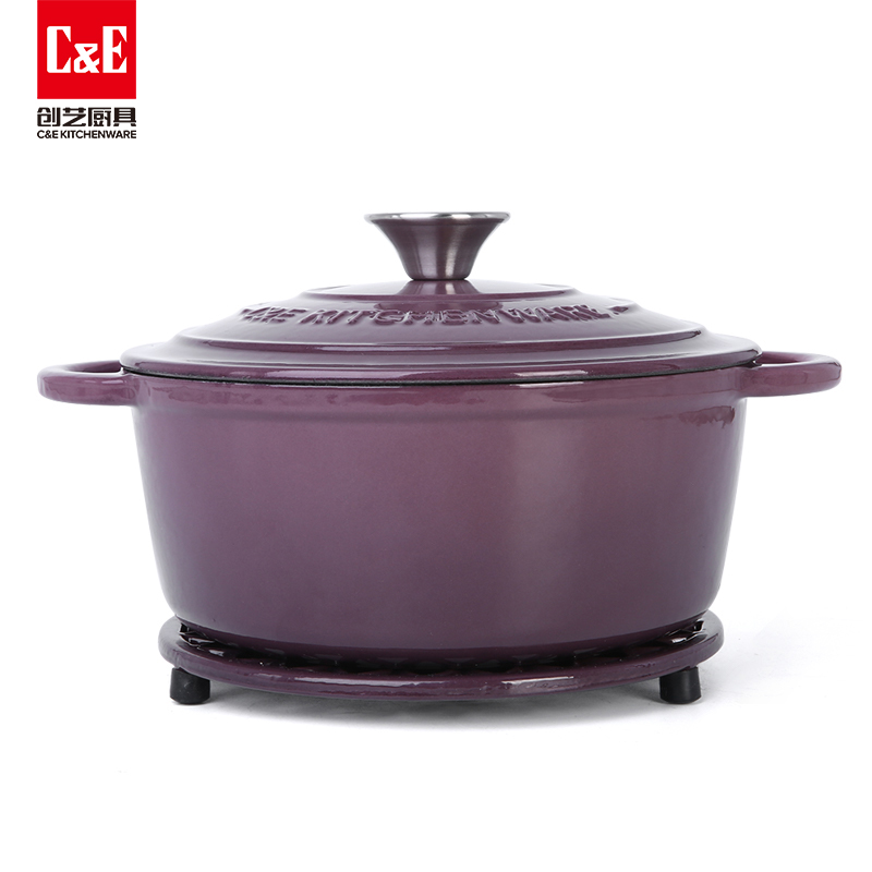 C&E Creative Enamel double-ear Soup Pot with heat insulation pad, new high appearance level multi-functional stewing pot, non-stick cookware for home use Item Picture
