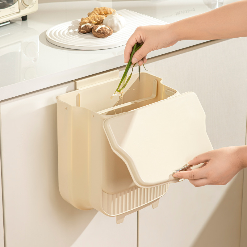 Kitchen trash can foldable household cabinet door wall-mounted garbage basket with lid Toilet toilet storage paper basket Application Scenario