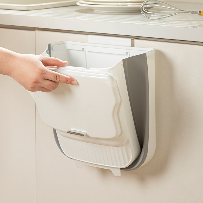 Kitchen trash can foldable household cabinet door wall-mounted garbage basket with lid Toilet toilet storage paper basket details Picture