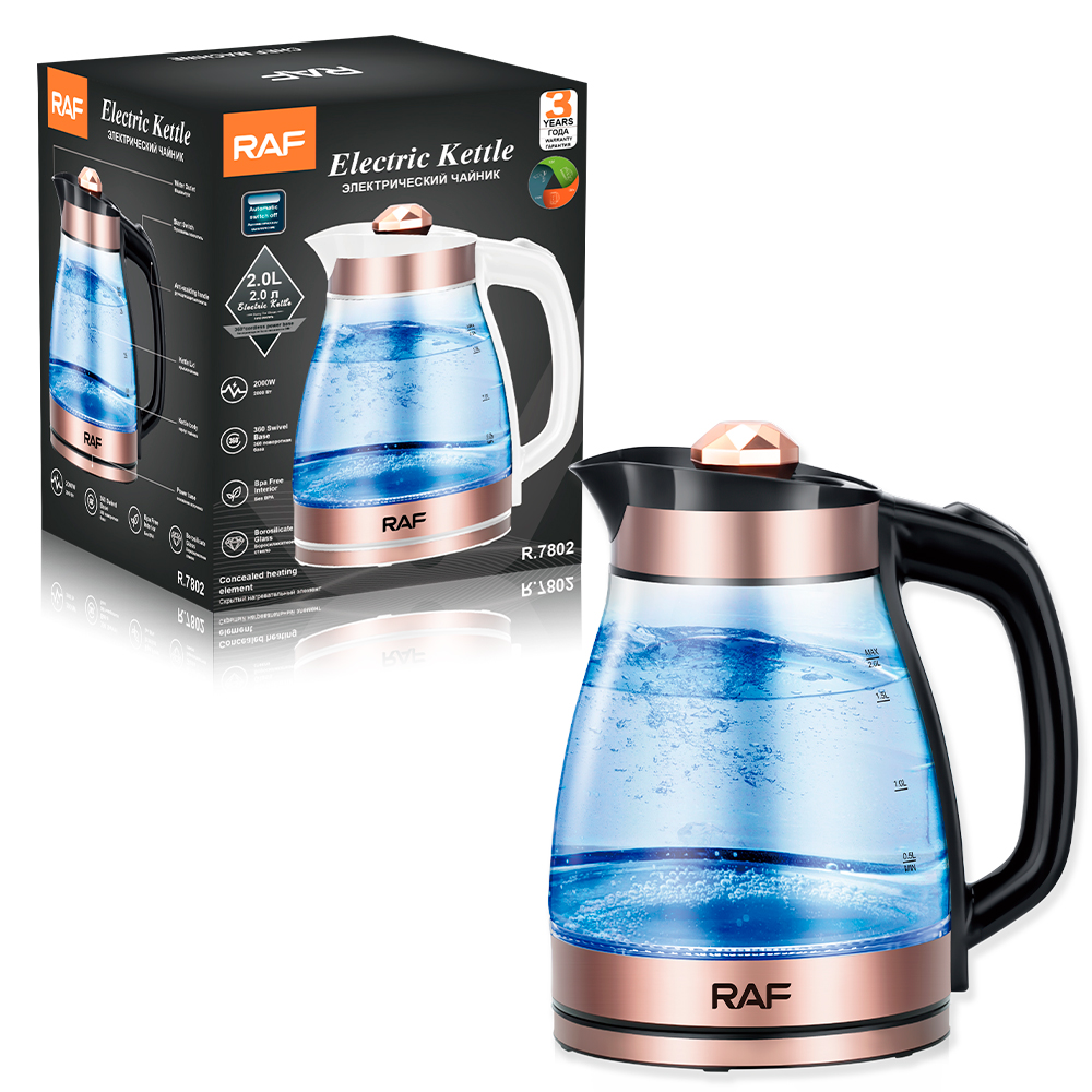 RAF European standard cross-border transparent glass 2L electric kettle, automatic large-capacity multi-functional kettle, overheat protection 7802 Application Scenario