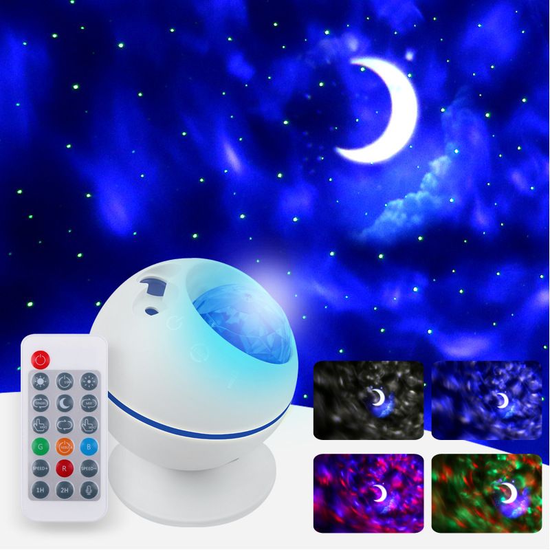 LED moon and starry sky projection light, water ripple laser spherical starry sky light, USB remote control seven-color Bluetooth music light