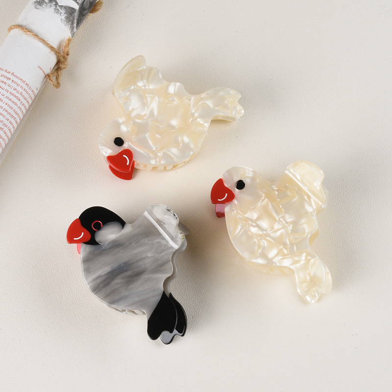 【 Source factory 】 Wenbird good top! White gray Wenbird acetic acid clip Original design cute animal Peace pigeon clip medium size back head shark clip ponytail hair clip women's clip details Picture