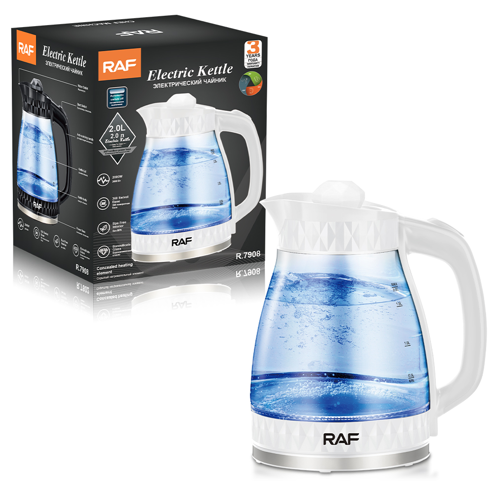 RAF European Standard cross-border transparent glass 2L electric kettle with automatic large-capacity multi-functional kettle overheat protection R.7908 details Picture