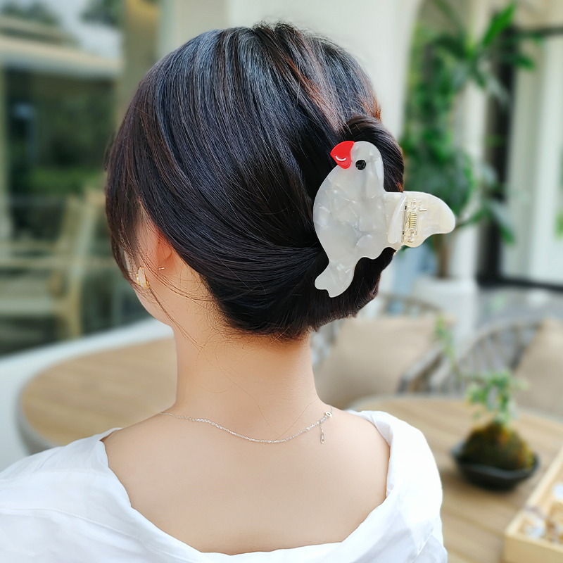 【 Source factory 】 Wenbird good top! White gray Wenbird acetic acid clip Original design cute animal Peace pigeon clip medium size back head shark clip ponytail hair clip women's clip Application Scenario