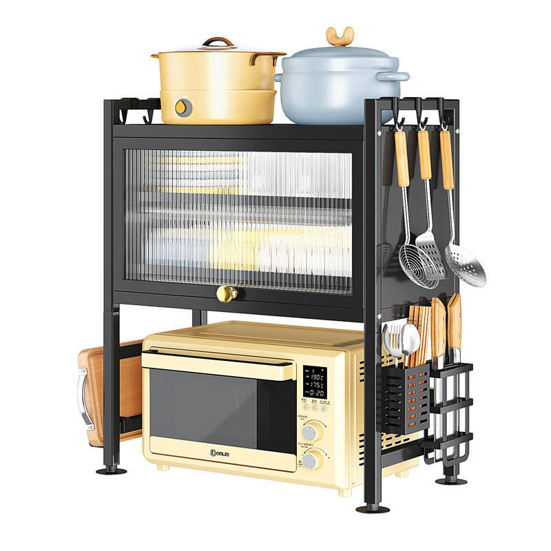 Kitchen with cabinet doors, microwave oven shelf, countertop, multi-functional seasoning rack, dish rack, dust-proof oven storage cabinet details Picture