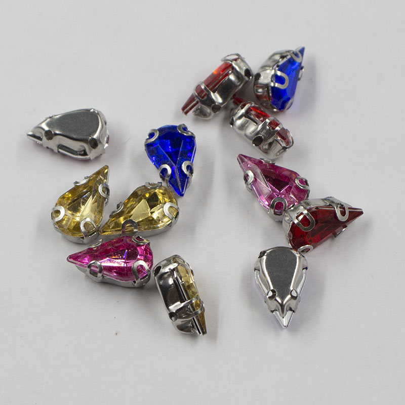 6*10mm water-drop acrylic claw drill with holes, hand-sewn drill white K base, diy clothing decoration material accessories Item Picture